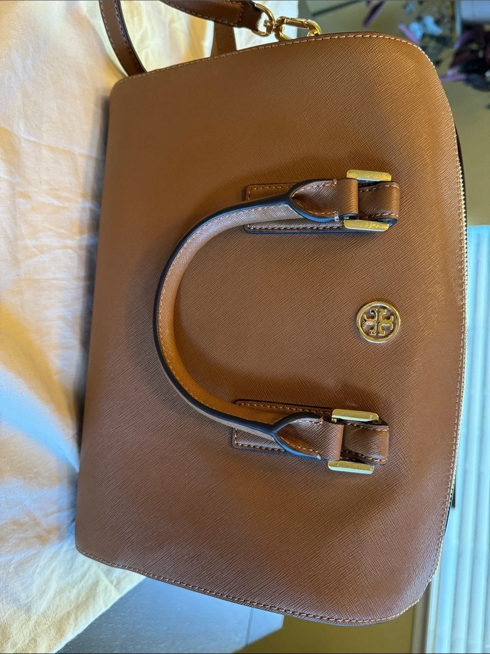 Tory Burch Leather Top Handle Bag with Tassel Charm